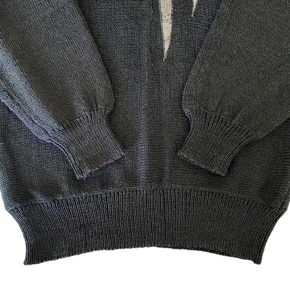 Eddie Dassin 80s Black Knit Animal Print Stud Appliqué Sweater Shoulder Pads M - Picture 6 of 10